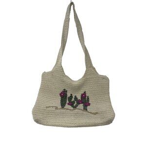 The Sac Ecru Crochet Cactus Flower Hobo Shoulder Bag Tassel Bag Charm Purse